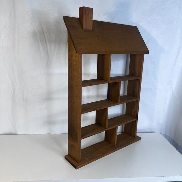 Vintage 1960s Wood Trinket Shelf House Shaped Wooden Knick Knack Smalls Display - Picture 3 of 9